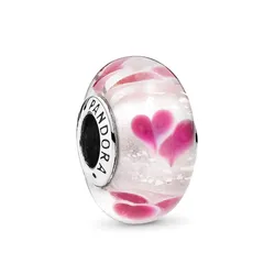Hạt Vòng Charm Pandora Wild Hearts Murano 791649 Màu Hồng
