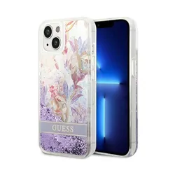 Ốp Điện Thoại Guess iPhone 14 Plus GUHCP14MLFLSU Họa Tiết Hoa Nhũ Chảy Màu Tím
