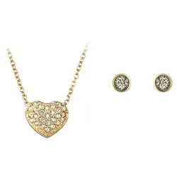 Set Dây Chuyền Và Khuyên Tai Swarovski Heart Set, Gold Tone, Gold-Tone Plated Màu Vàng