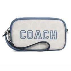 Túi Cầm Tay Coach Jamie Wristlet In Signature Canvas With Varsity Motif Màu Trắng Xanh