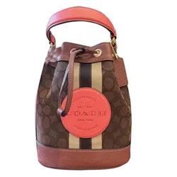 Túi Xách Coach Bucket Dempsey In Signature Jacquard With Stripe And Patch Gold Bag Màu Nâu