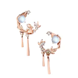 Khuyên Tai LiLi Jewelry Hình Thỏ, Mặt Trăng Đính Đá CZ Lili_924964 Màu Vàng Hồng