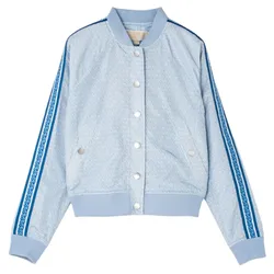 Áo Bomber Michael Kors MK Logo Jacquard Bomber Jacket JU2206L6EZ Màu Xanh Nhạt Size M