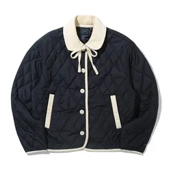 Áo Khoác Phao Romantic Crown Ribbon Tie Jacket Màu Xanh Navy Size S