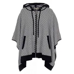 Áo Len Choàng Michael Kors MK Women's Black And White Monogram Poncho JF160924GM Màu Trắng Đen Size S