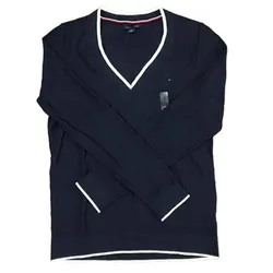 Áo Len Nữ Tommy Hilfiger Cổ Tim Màu Xanh Navy Size S