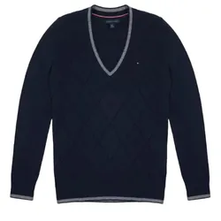Áo Len Nữ Tommy Hilfiger Women's Argyle V-Neck Sweater Màu Xanh Navy Size S