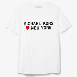 Áo Phông Michael Kors MK Loves New York Cotton Jersey T-Shirt Màu Trắng Size S
