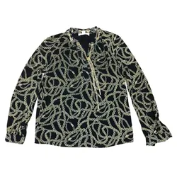 Áo Sơ Mi Nữ Michael Kors MK Cổ Xích Màu Đen Họa Tiết Vàng Size XS
