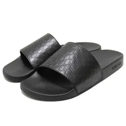 Dép Gucci GG Logo Black Leather & Rubber Men's Sides Sandals Màu Đen Size 41
