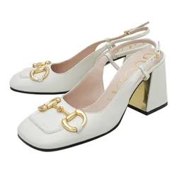Giày Cao Gót Gucci Women's Mid-Heel Slingback With Horsebit Màu Trắng Size 37