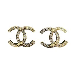 Khuyên Tai Chanel Crystal CC Stud Statement Earrings Màu Vàng