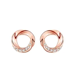 Khuyên Tai LiLi Jewelry Hình Tròn Phedra Đính Đá CZ Lili_168392 Màu Vàng Hồng