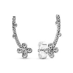 Khuyên Tai Pandora Genuine Sterling Silver Draped Four Petal Flower Stud Earrings 297936CZ Màu Bạc