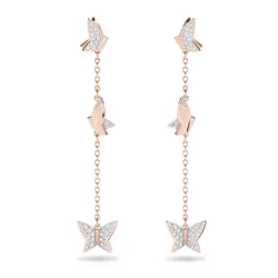 Khuyên Tai Nữ Swarovski Lilia Drop Earrings Butterfly, Long, White, Rose Gold-Tone Plated 5636426 Màu Vàng Hồng