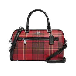 Túi Trống Coach Rowan Satchel With Tartan Plaid Print CC147 Màu Đỏ Đen