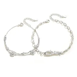 Vòng Đeo Tay Đôi LiLi Jewelry Hình Hoa Hồng Đính Đá CZ Lili_517322 Màu Bạc