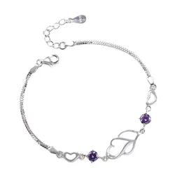 Vòng Đeo Tay LiLi Jewelry Hình Trái Tim Đính Đá CZ Lili_991484 Màu Bạc Tím