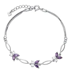 Vòng Đeo Tay LiLi Jewelry Hình Uyên Ương Hồ Điệp Đính Đá CZ Lili_416251 Màu Bạc Tím