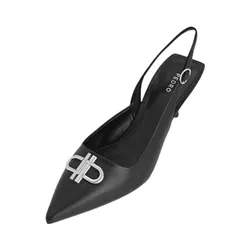 Giày Cao Gót Pedro Icon Leather Pointed Toe Slingback Heels 26680024 Màu Đen Size 37