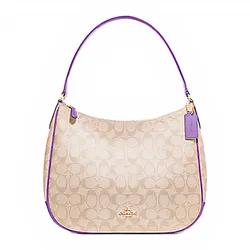 Túi Xách Coach Signature Canvas Leather Zip F29209 Màu Nâu Trắng