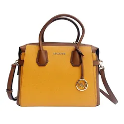 Túi Xách Michael Kors MK Mercer Belted Medium Top Zip Satchel Honeycomb Yellow 35F2GM9S8T Màu Nâu Vàng