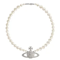 Dây Chuyền Vivienne Westwood Man. Bas Relief Pearl Necklace Màu Bạc