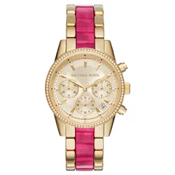 Đồng Hồ Nữ Michael Kors MK Ritz Gold Sangria MK6517 Mặt Màu Vàng Dây Demi Hồng