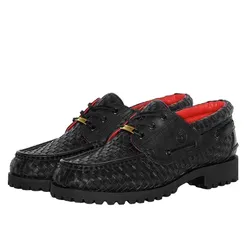 Giày Da Dệt Supreme Timberland Woven 3-Eye Lug Shoe Black Màu Đen Đỏ Size 42