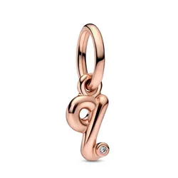 Hạt Vòng Charm Pandora 782476C01 Letter Q Script Alphabet Dangle Màu Vàng Hồng