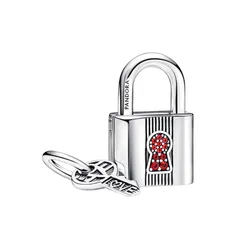 Hạt Vòng Charm Pandora Padlock And Key Dangle 790088C02 Màu Bạc Đỏ