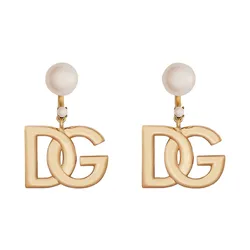 Khuyên Tai Dolce & Gabbana D&G Faux Pearl Logo Drop Earrings Màu Vàng Trắng