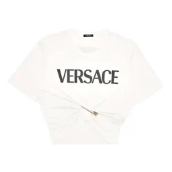 Áo Croptop Nữ Versace White Logo Printed 1010259 1A00769 2W020 Màu Trắng