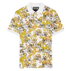 Áo Polo Versace Couture White Logo Baroque Printed 74GAG6S0 JS149 G03 Màu Vàng Trắng Size M
