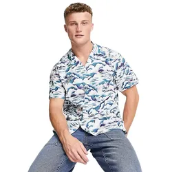 Áo Sơ Mi Lacoste Printed Short Sleeve Shirt In White 120658371 Phối Màu Xanh Trắng Size 38
