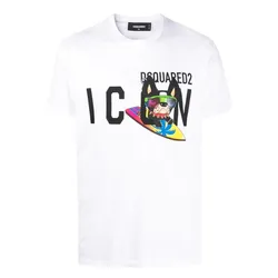 Áo Thun Nam Dsquared2 Icon Ciro Cool S79GC0064 Màu Trắng Họa Tiết Size L
