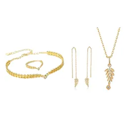 Set Dây Chuyền, Khuyên Tai, Vòng Đeo Tay, Nhẫn LiLi Jewelry Mạ Vàng Đính Đá Cz Hình Lá Ô Liu Lili_561446 Màu Vàng Gold