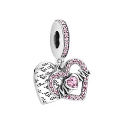 Hạt Vòng Charm Pandora Heart & Mum Dangle Charm 799402C01 Màu Bạc Hồng