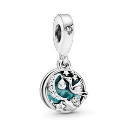 Hạt Vòng Charm Pandora Stork & Twinkling Stars Dangle 798895C01 Màu Xanh Bạc