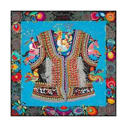 Khăn Hermès Costume De Fete Scarf 90 Noir / Bleu Azur / Multicolore Phối Màu