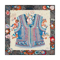Khăn Hermès Costume De Fete Scarf 90 Noir / Crème / Bleu Phối Màu