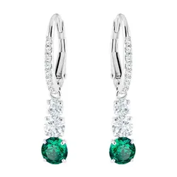 Khuyên Tai Swarovski Attract Trilogy Round Pierced Earrings Green, Rhodium Plating 5646718 Màu Xanh Bạc