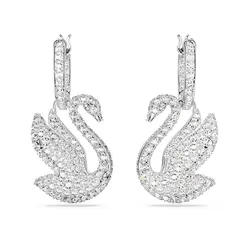 Khuyên Tai Swarovski Iconic Swan Drop Earrings Swan, White, Rhodium Plated 5647545 Màu Trắng Bạc