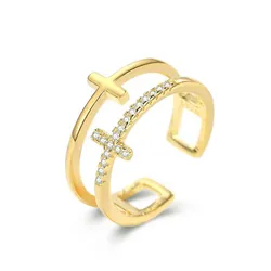 Nhẫn LiLi Jewelry Đính Đá CZ Chữ T, Chữ Thập LILI_592389 Màu Vàng