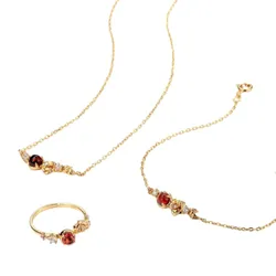 Set Dây Chuyền, Vòng Tay Và Nhẫn Đính Đá Garnet Hoa Hồng LILI_854443 Màu Vàng