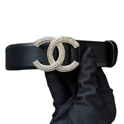 Thắt Lưng Nữ Chanel Metal Black CC Đính Đá 3cm Màu Đen Size 80