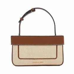 Túi Đeo Chéo Nữ Charles & Keith CNK  Astra Canvas Contrast Trim Boxy Bag 50701286_CHOCO Màu Nâu