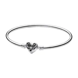Vòng Đeo Tay Pandora Moments Heart & Butterfly Bangle 592593C01 Màu Bạc  Size 17