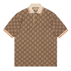 Áo Polo Nam Gucci GG Cotton Silk ‎742384 XJFGU 2270 Màu Nâu Be Size XS