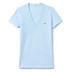 Áo Thun Nữ Lacoste Women's V-Neck Light Blue T-Shirt TF7880 T01 Màu Xanh Nhạt Size 34